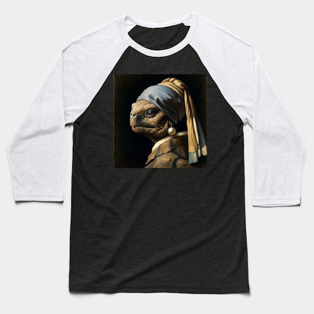 Wildlife Conservation - Pearl Earring Galapagos Tortoise Meme Baseball T-Shirt by Edd Paint Something